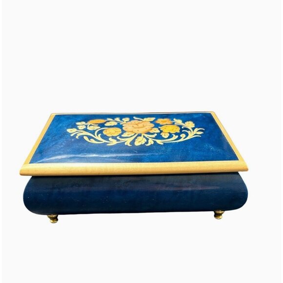 The San Francisco Music Box Company Made Italy Jewelry Box Cobalt Blue Floral - Picture 2 of 11